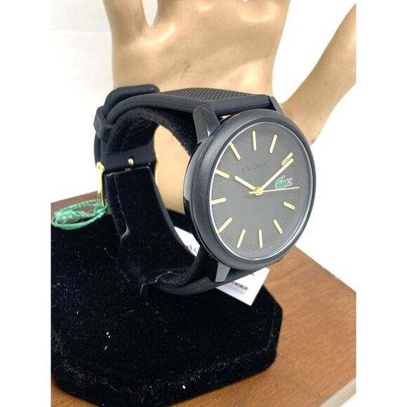 Lacoste Men's Watch 2011233 Quartz Gold Black Dial Textured Rubber Band 42mm - Picture 13 of 13